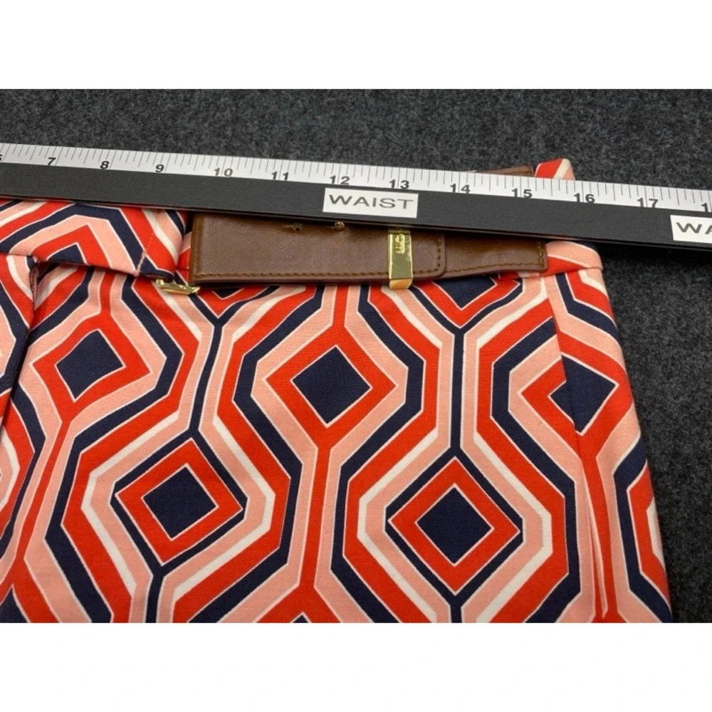 Michael Kors Pencil Skirt Womens 6 Orange Navy Geometric Diamond Belted 20in